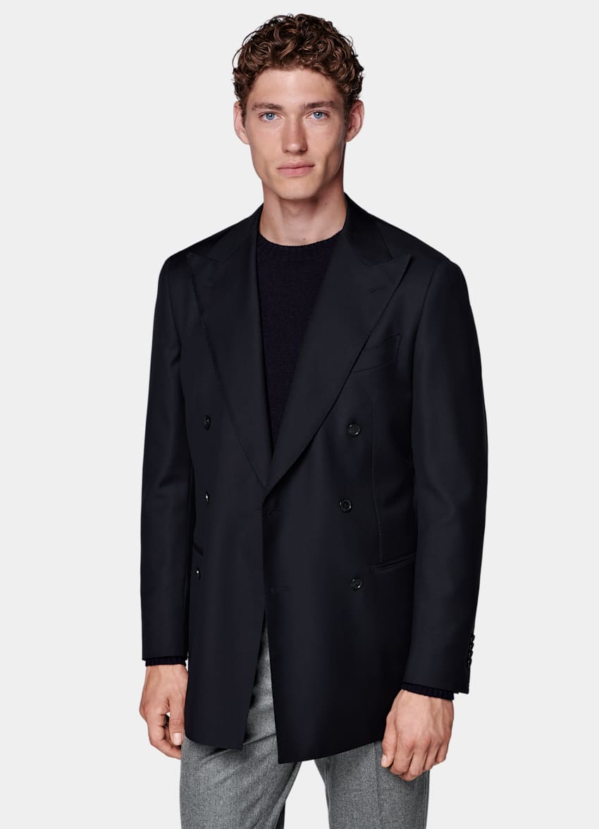 SUITSUPPLY All Season Pure S110's Wool by Vitale Barberis Canonico, Italy Navy Tailored Fit Havana Suit Jacket