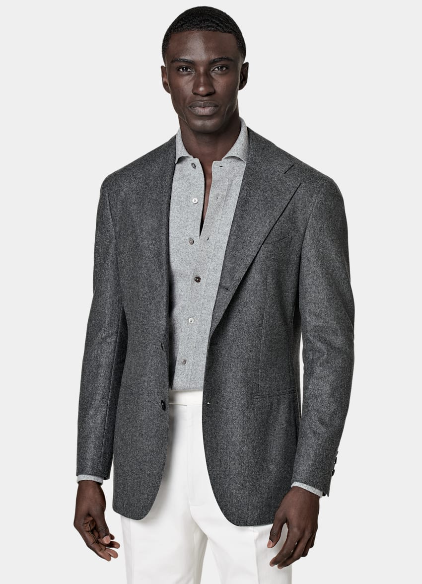 SUITSUPPLY Circular Wool Flannel by Vitale Barberis Canonico, Italy Mid Grey Roma Blazer