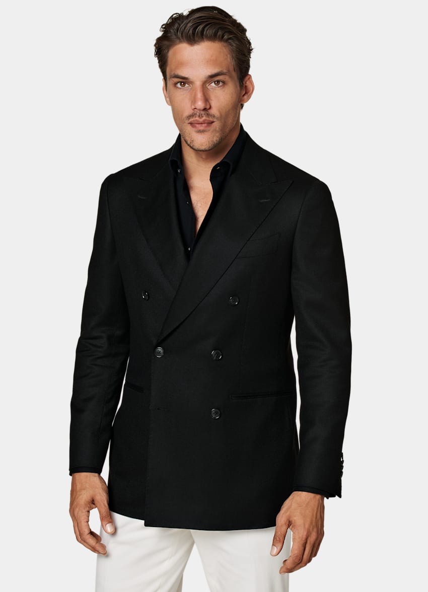 SUITSUPPLY Pure S120's Flannel Wool by Vitale Barberis Canonico, Italy Black Havana Blazer