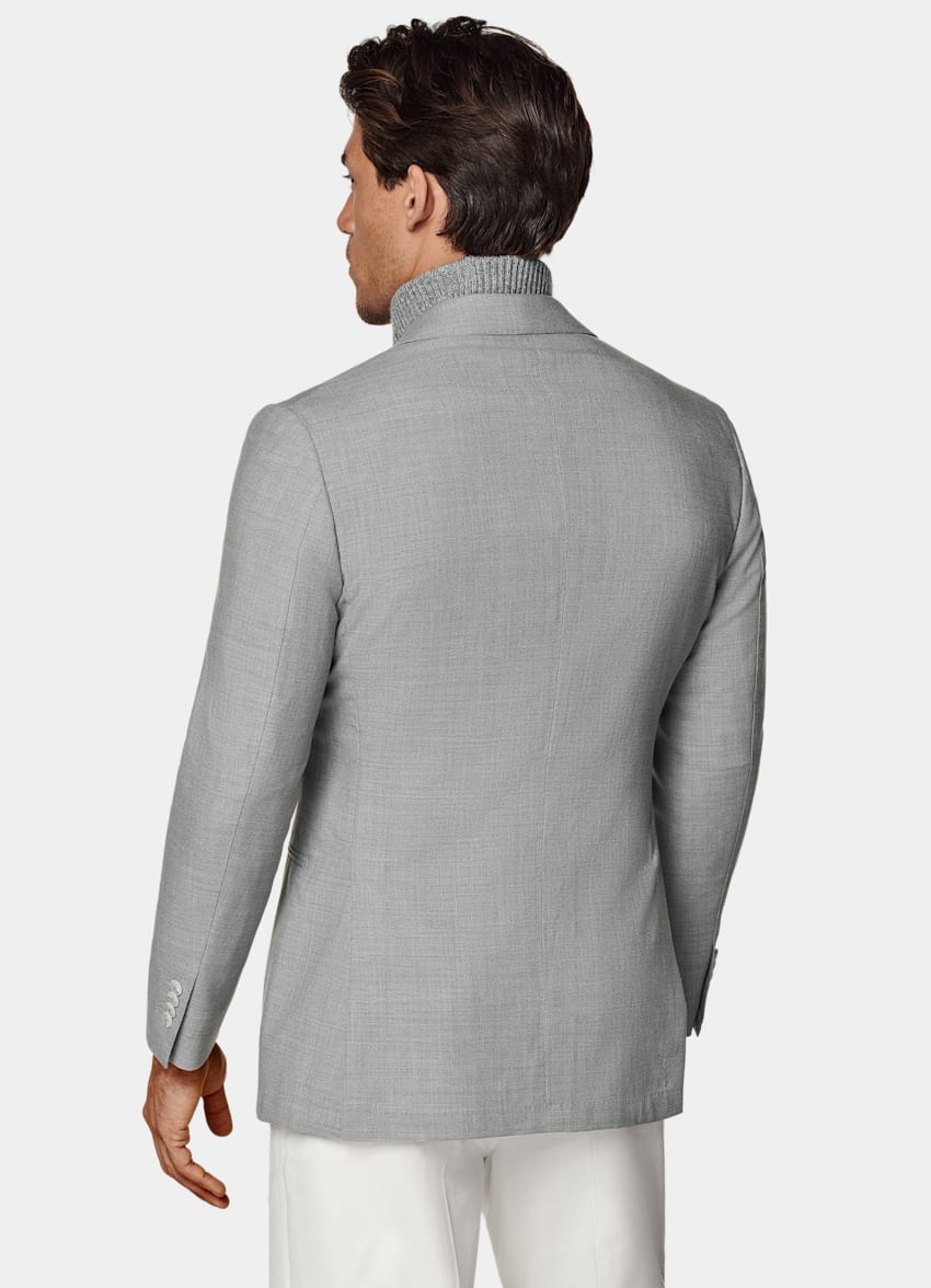 SUITSUPPLY All Season Wrinkle-Free 4-Ply Wool by Rogna, Italy Light Grey Tailored Fit Havana Suit Jacket