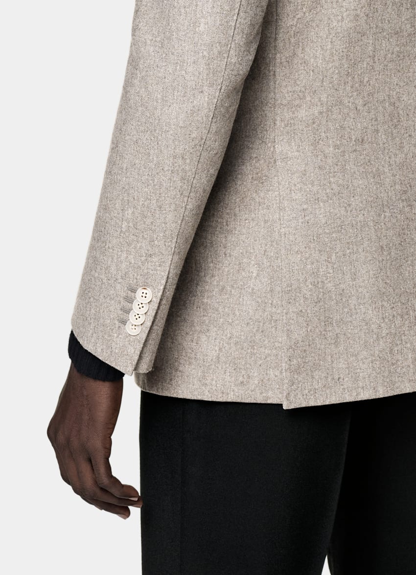 SUITSUPPLY Winter Circular Wool Flannel by Vitale Barberis Canonico, Italy Taupe Relaxed Fit Roma Blazer