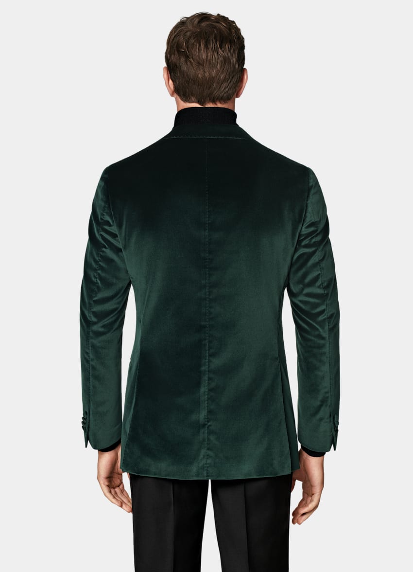 SUITSUPPLY Winter Stretch Cotton Velvet by Pontoglio, Italy Dark Green Tailored Fit Havana Dinner Jacket