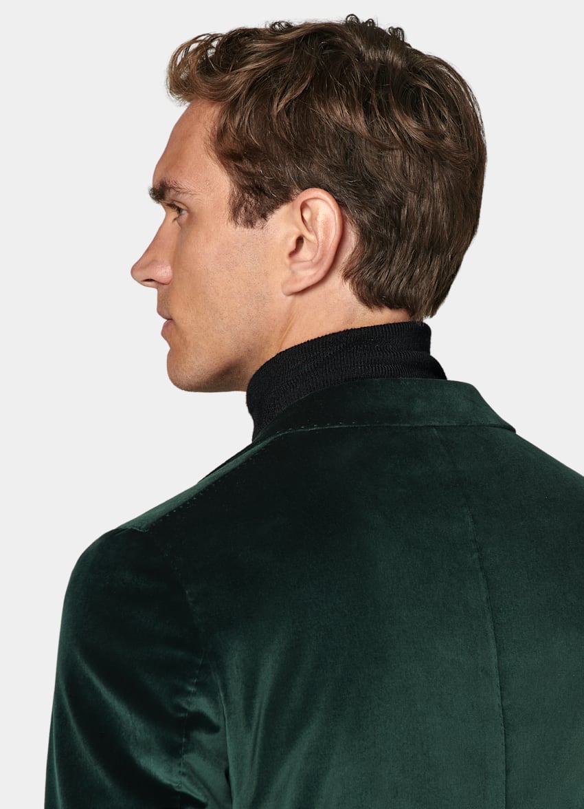 SUITSUPPLY Winter Stretch Cotton Velvet by Pontoglio, Italy Dark Green Tailored Fit Havana Dinner Jacket