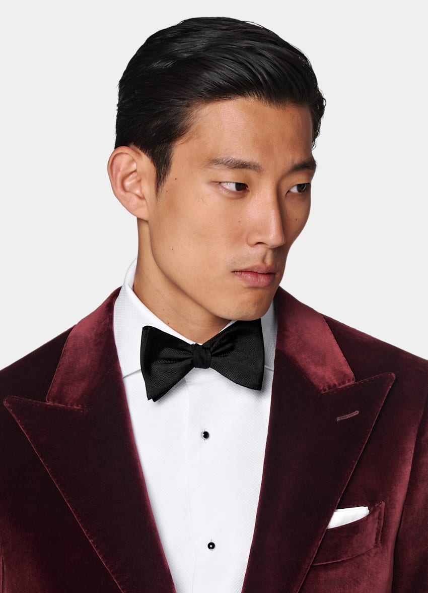 SUITSUPPLY Winter Stretch Cotton Velvet by Pontoglio, Italy Burgundy Tailored Fit Havana Dinner Jacket