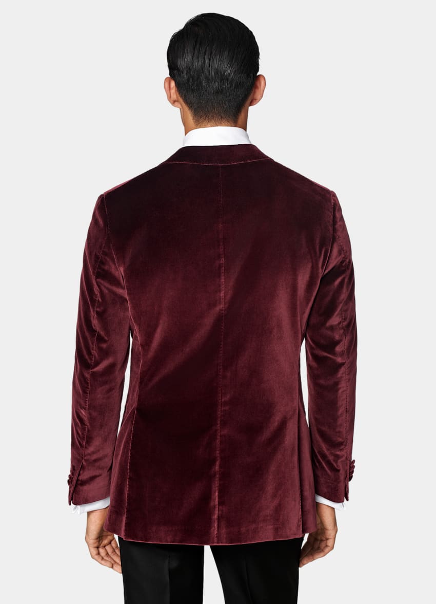 SUITSUPPLY Winter Stretch Cotton Velvet by Pontoglio, Italy Burgundy Tailored Fit Havana Dinner Jacket