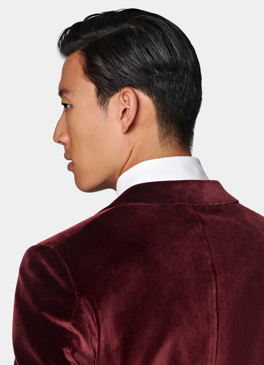 SUITSUPPLY Winter Stretch Cotton Velvet by Pontoglio, Italy Burgundy Tailored Fit Havana Dinner Jacket