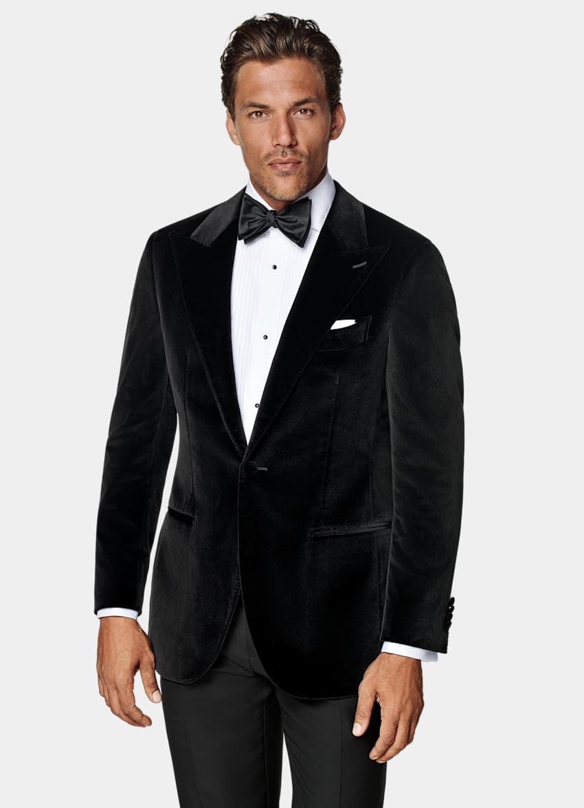 SUITSUPPLY Winter Stretch Cotton Velvet by Pontoglio, Italy Black Tailored Fit Havana Dinner Jacket