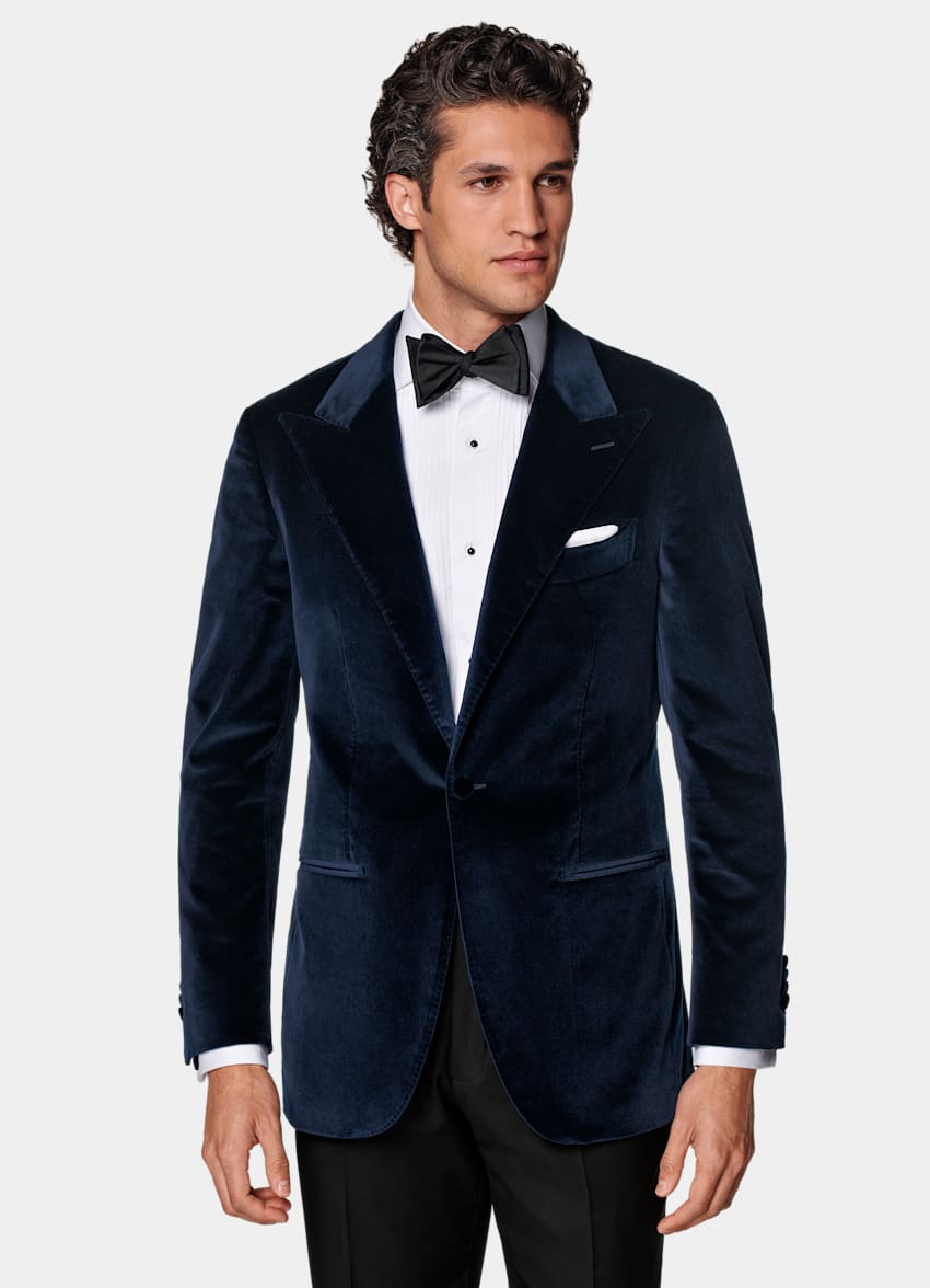 SUITSUPPLY Winter Stretch Cotton Velvet by Pontoglio, Italy Navy Tailored Fit Havana Dinner Jacket