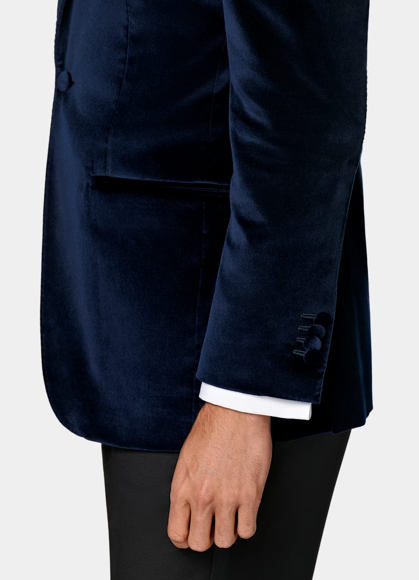 SUITSUPPLY Hiver Velours de coton stretch par Pontoglio, Italie Veste de smoking bleu marine Havana coupe Tailored