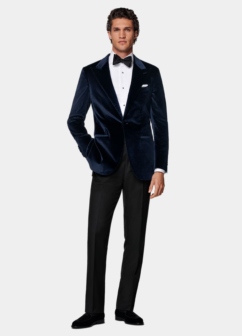 SUITSUPPLY Winter Stretch Cotton Velvet by Pontoglio, Italy Navy Tailored Fit Havana Dinner Jacket