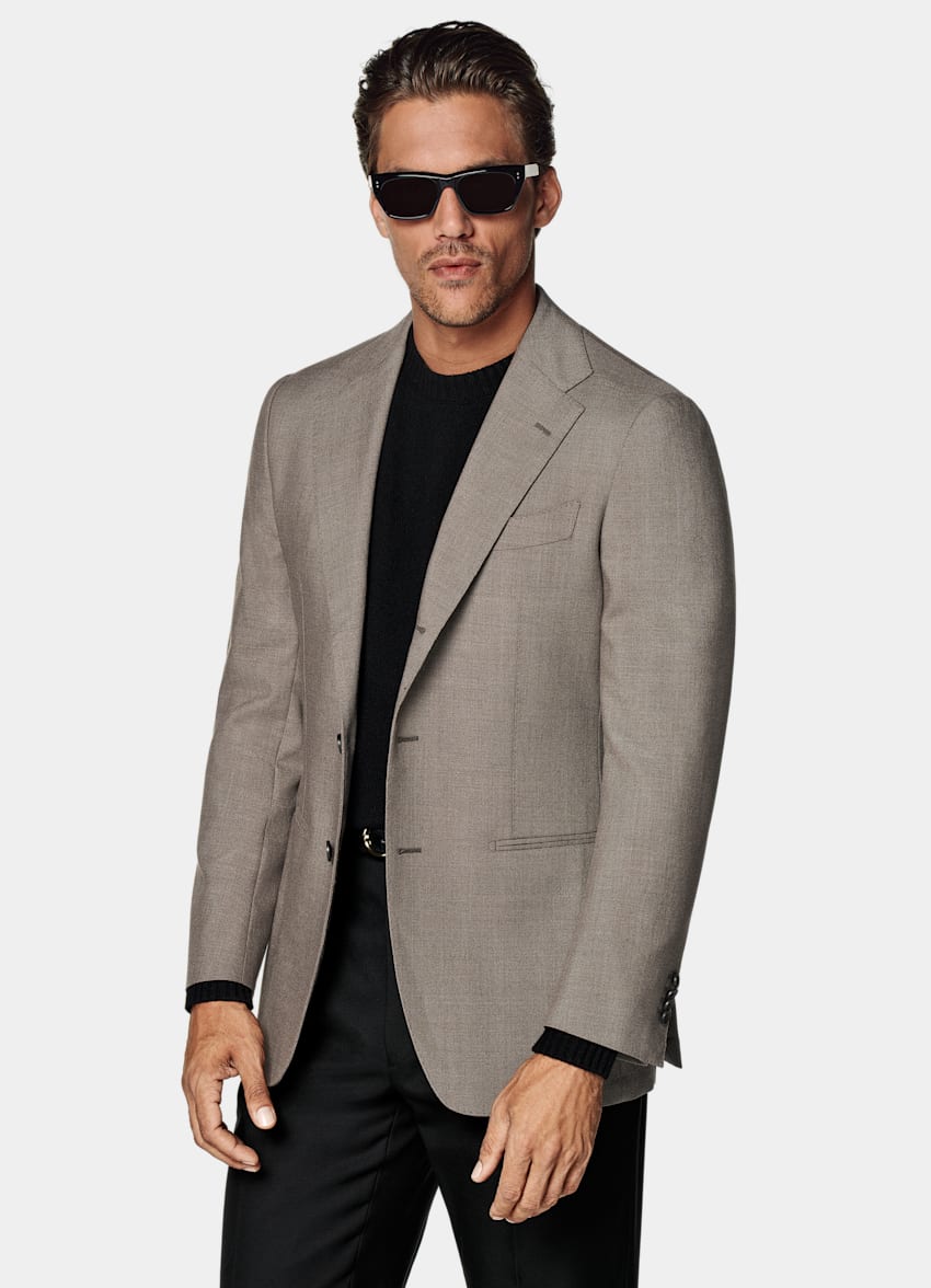 SUITSUPPLY All season Knitterfreie 4fach-Schurwolle von Rogna, Italien Havana Sakko Taupe Tailored Fit
