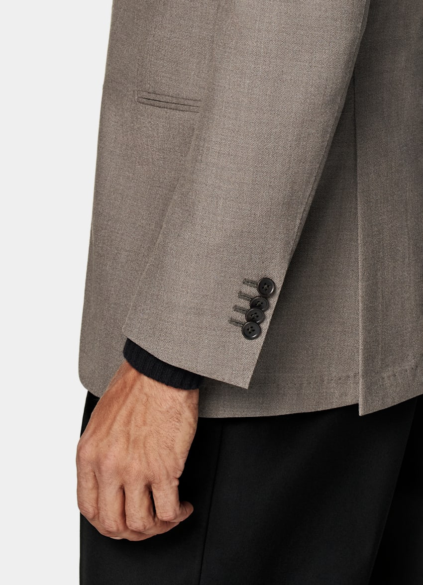 SUITSUPPLY All season Knitterfreie 4fach-Schurwolle von Rogna, Italien Havana Sakko Taupe Tailored Fit