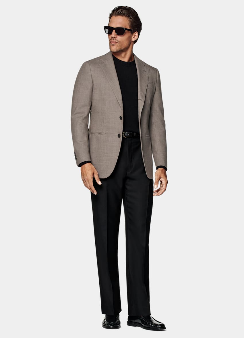 SUITSUPPLY All season Knitterfreie 4fach-Schurwolle von Rogna, Italien Havana Sakko Taupe Tailored Fit