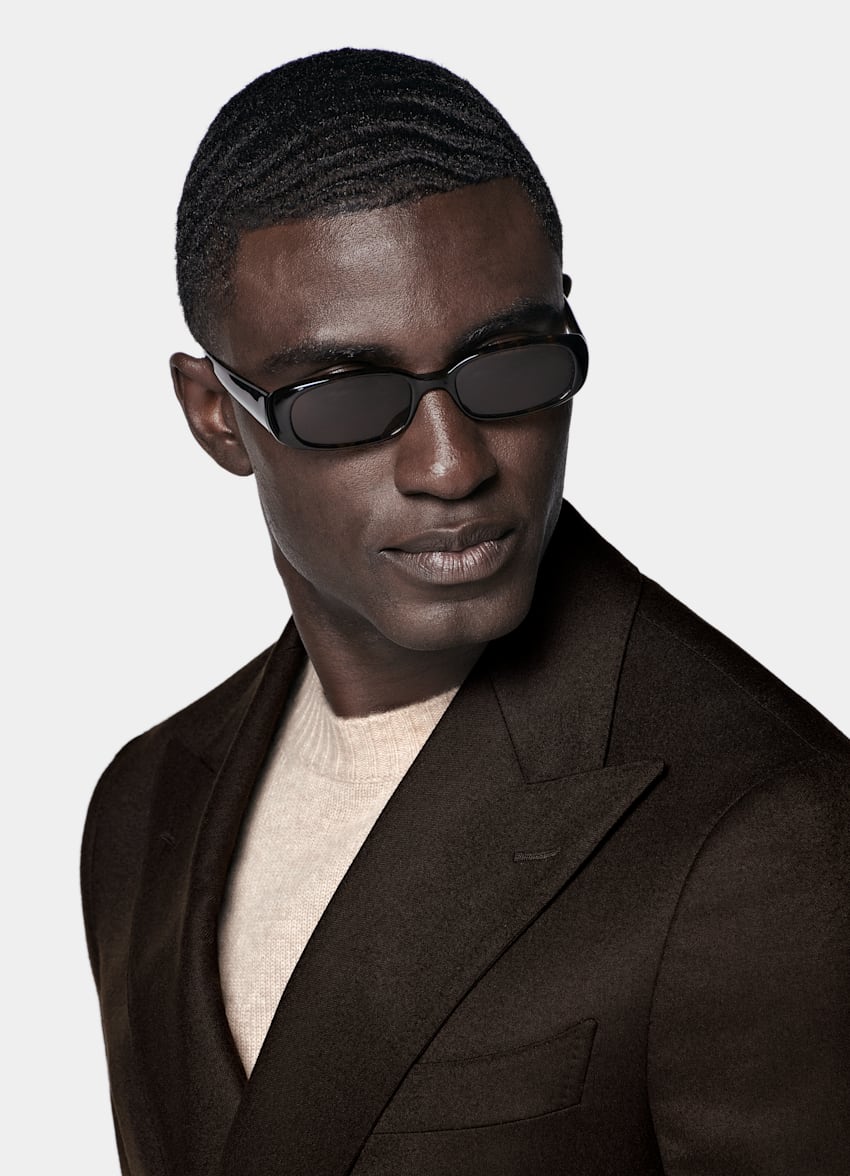 SUITSUPPLY Winter Pure S120's Wool Flannel by Vitale Barberis Canonico, Italy Dark Brown Tailored Fit Havana Suit Jacket