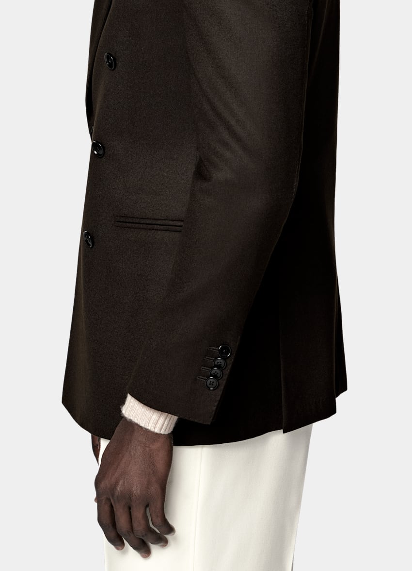 SUITSUPPLY Winter Pure S120's Wool Flannel by Vitale Barberis Canonico, Italy Dark Brown Tailored Fit Havana Suit Jacket