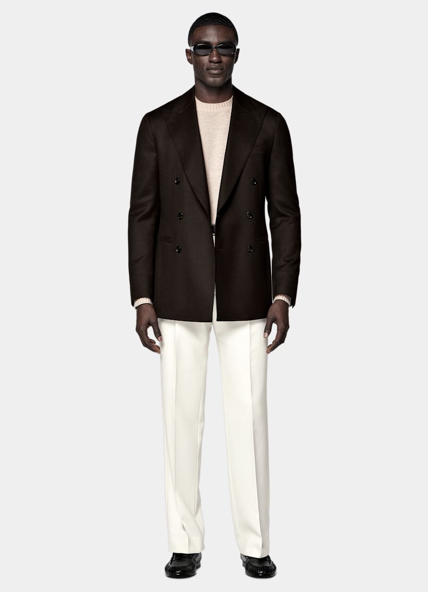 SUITSUPPLY Winter Pure S120's Wool Flannel by Vitale Barberis Canonico, Italy Dark Brown Tailored Fit Havana Suit Jacket