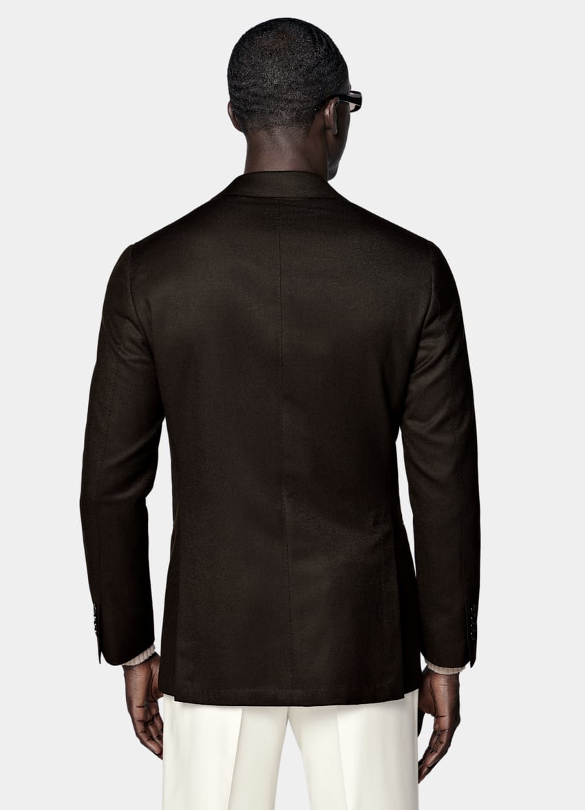 SUITSUPPLY Winter Pure S120's Wool Flannel by Vitale Barberis Canonico, Italy Dark Brown Tailored Fit Havana Suit Jacket