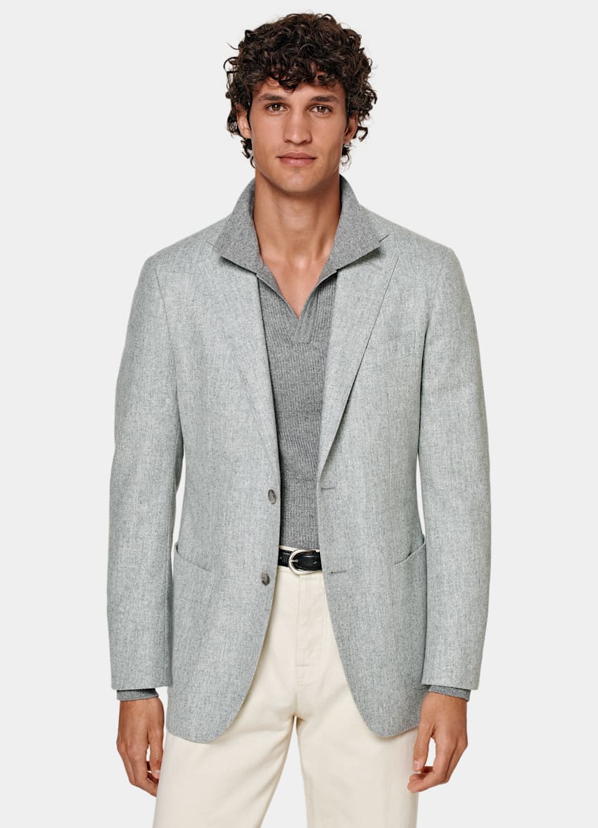 SUITSUPPLY Circular Wool Flannel by Vitale Barberis Canonico, Italy Light Grey Tailored Fit Havana Blazer