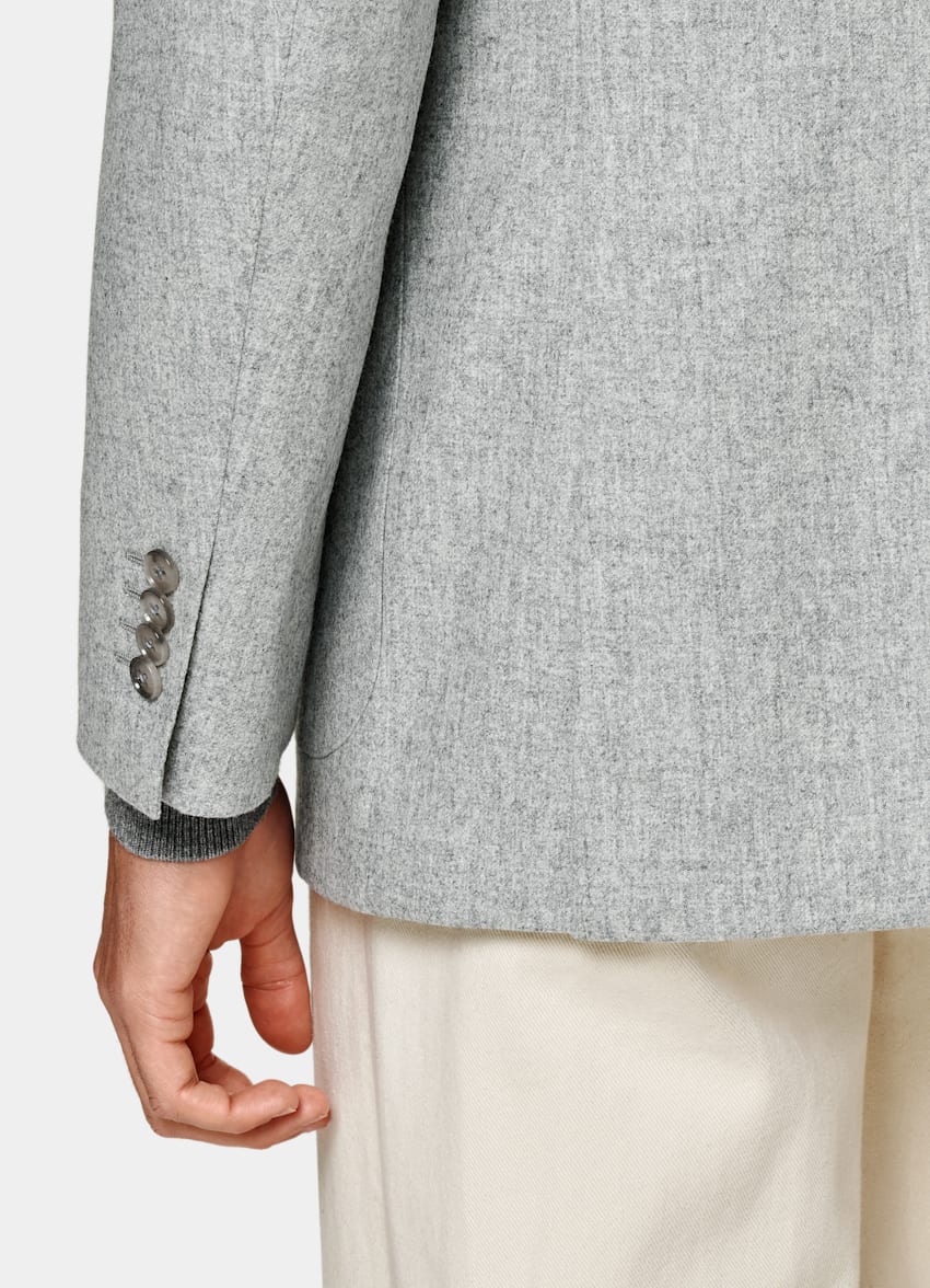 SUITSUPPLY 意大利 Vitale Barberis Canonico 生产的羊毛法兰绒可持续面料面料 Havana 浅灰色合体身型西装外套