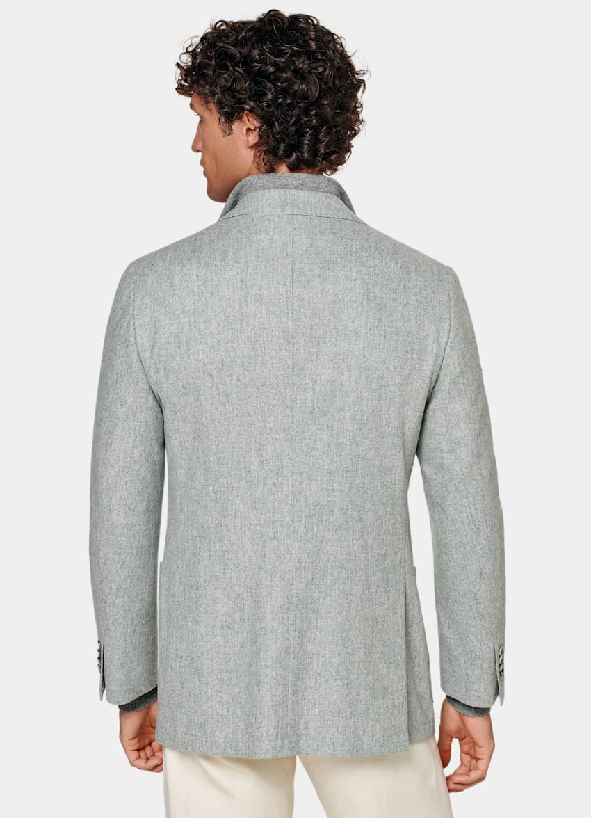 SUITSUPPLY Winter Circular Wool Flannel by Vitale Barberis Canonico, Italy Light Grey Tailored Fit Havana Blazer