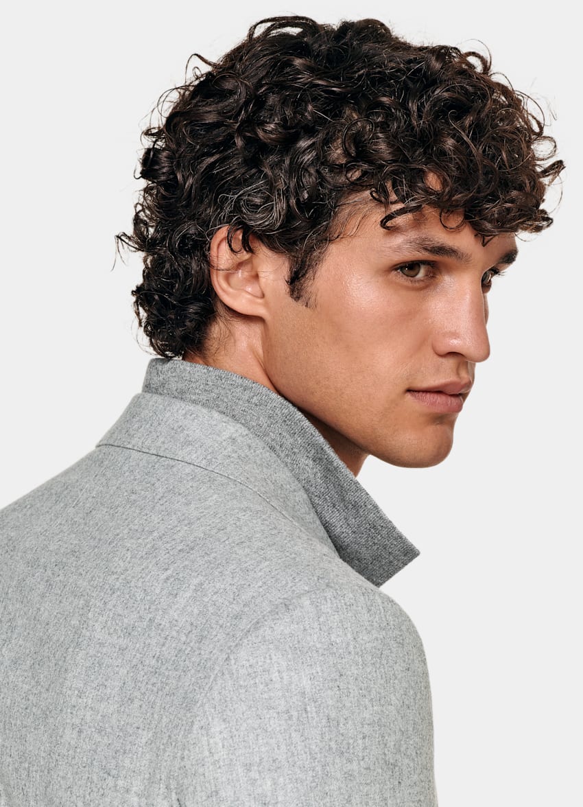 SUITSUPPLY 意大利 Vitale Barberis Canonico 生产的羊毛法兰绒可持续面料面料 Havana 浅灰色合体身型西装外套