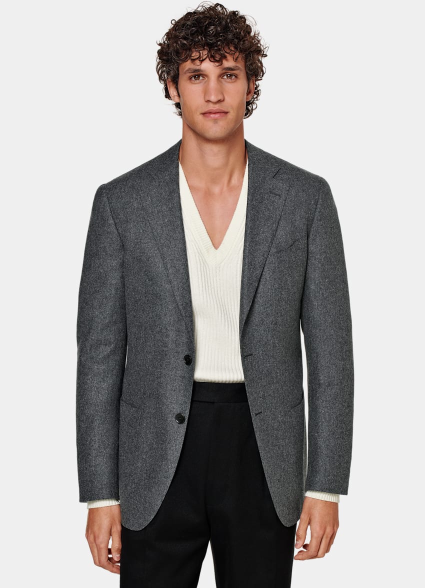 SUITSUPPLY Circular Wool Flannel by Vitale Barberis Canonico, Italy Mid Grey Tailored Fit Havana Blazer