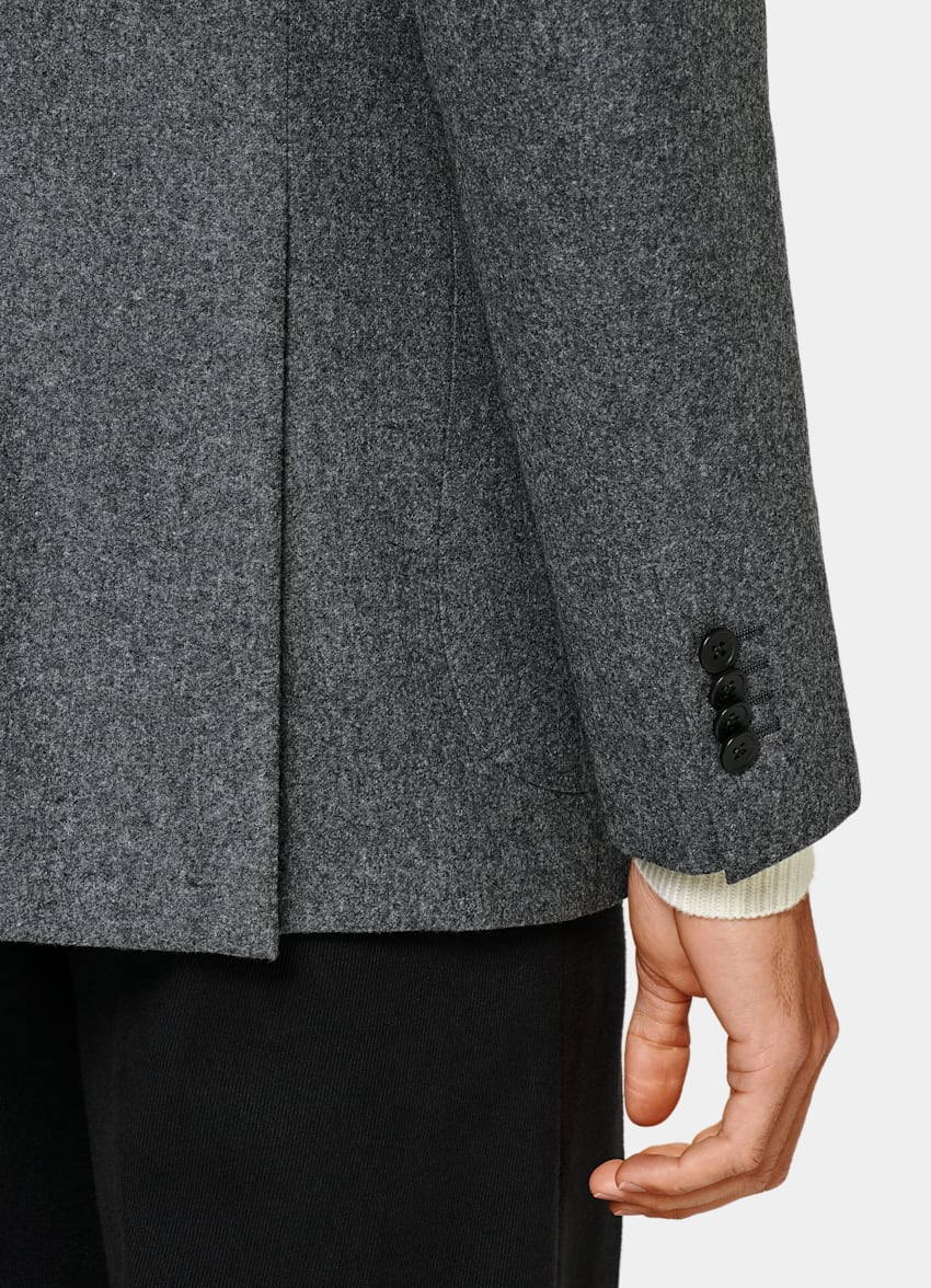 SUITSUPPLY 意大利 Vitale Barberis Canonico 生产的羊毛法兰绒可持续面料面料 Havana 中灰色合体身型西装外套