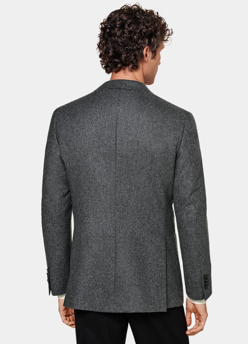 SUITSUPPLY 意大利 Vitale Barberis Canonico 生产的羊毛法兰绒可持续面料面料 Havana 中灰色合体身型西装外套