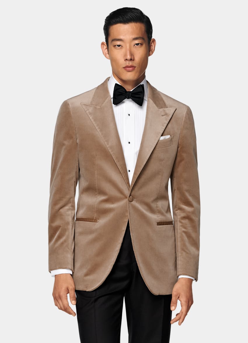 SUITSUPPLY Hiver Velours de coton stretch par Pontoglio, Italie Veste de smoking Havana coupe Tailored marron moyen