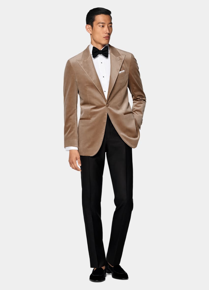 SUITSUPPLY Hiver Velours de coton stretch par Pontoglio, Italie Veste de smoking Havana coupe Tailored marron moyen