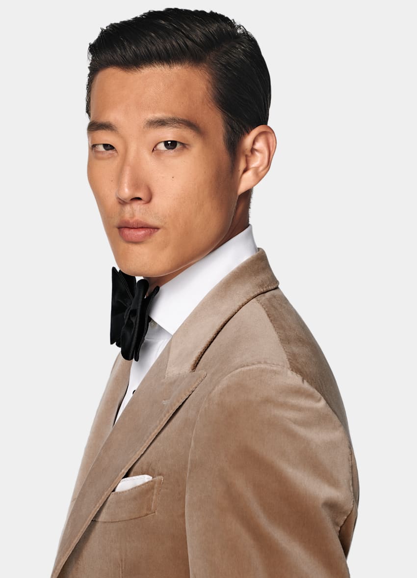 SUITSUPPLY Hiver Velours de coton stretch par Pontoglio, Italie Veste de smoking Havana coupe Tailored marron moyen