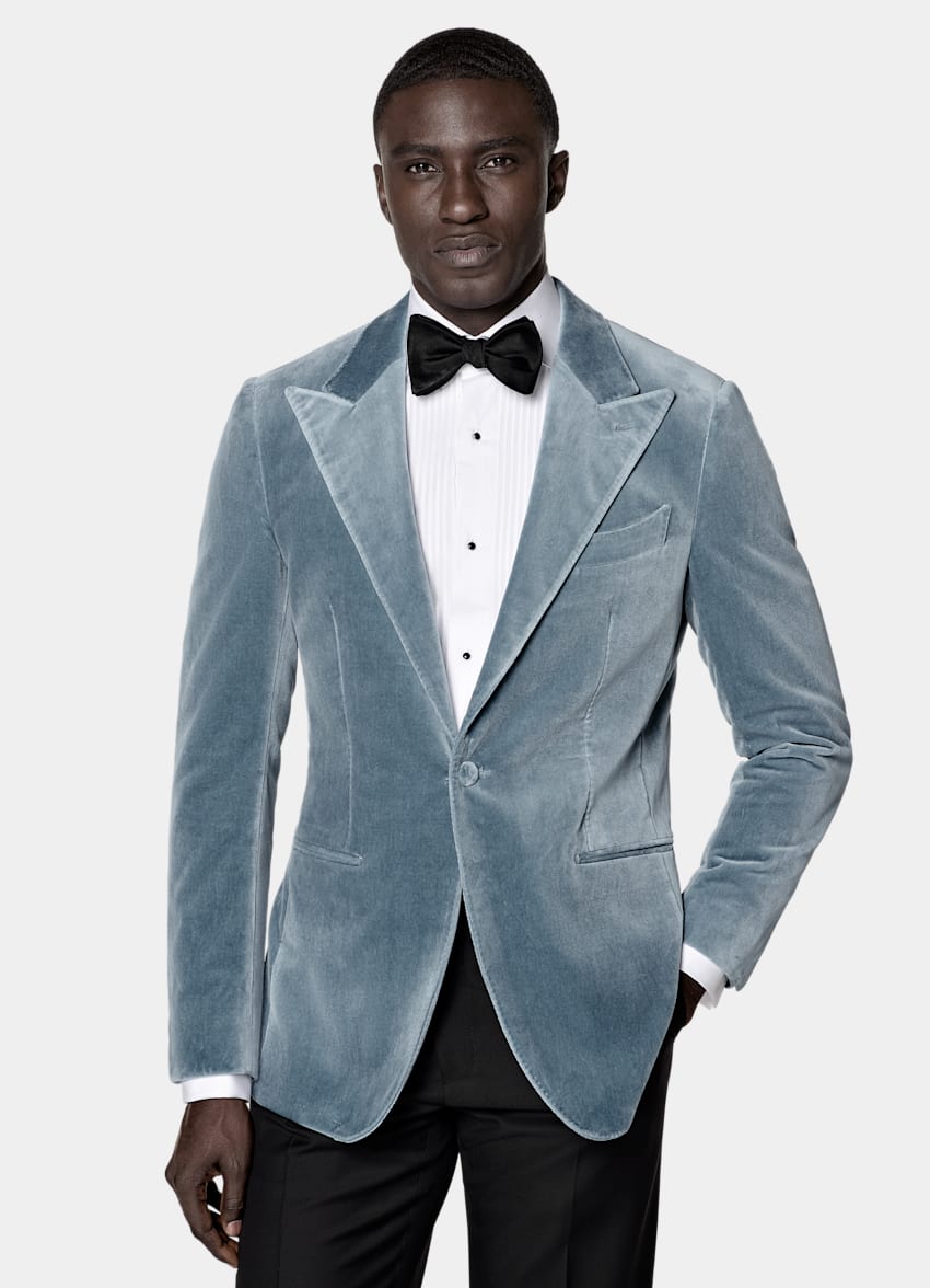 SUITSUPPLY All season Cotone stretch, velluto - Pontoglio, Italia Giacca da smoking Havana light blue tailored fit