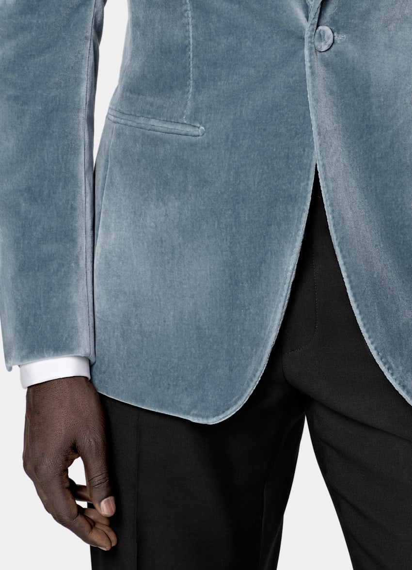 SUITSUPPLY All season Cotone stretch, velluto - Pontoglio, Italia Giacca da smoking Havana light blue tailored fit