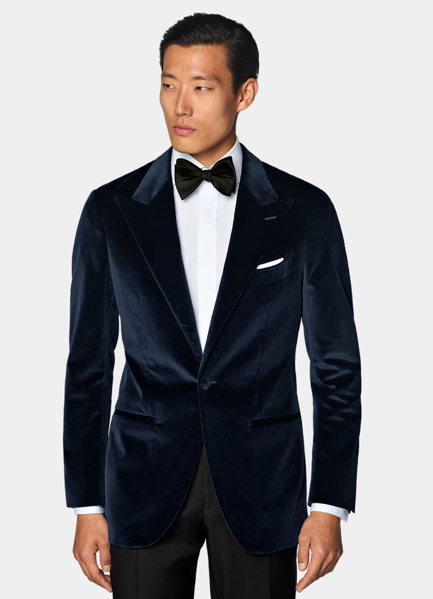 SUITSUPPLY All Season Stretch Cotton Velvet by Pontoglio, Italy Navy Tailored Fit Havana Dinner Jacket