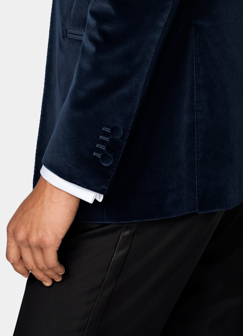 SUITSUPPLY All Season Stretch Cotton Velvet by Pontoglio, Italy Navy Tailored Fit Havana Dinner Jacket