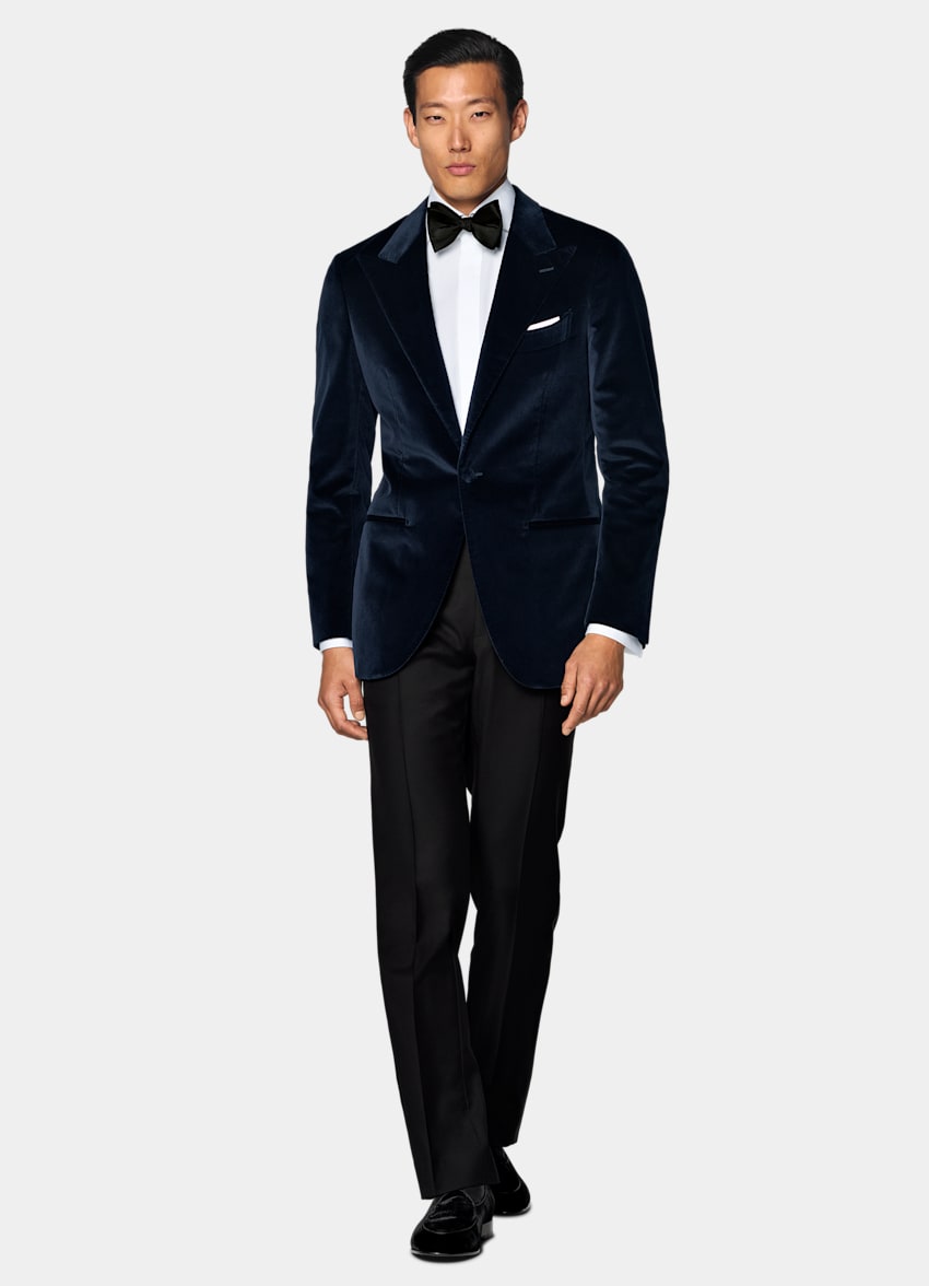 SUITSUPPLY All Season Stretch Cotton Velvet by Pontoglio, Italy Navy Tailored Fit Havana Dinner Jacket
