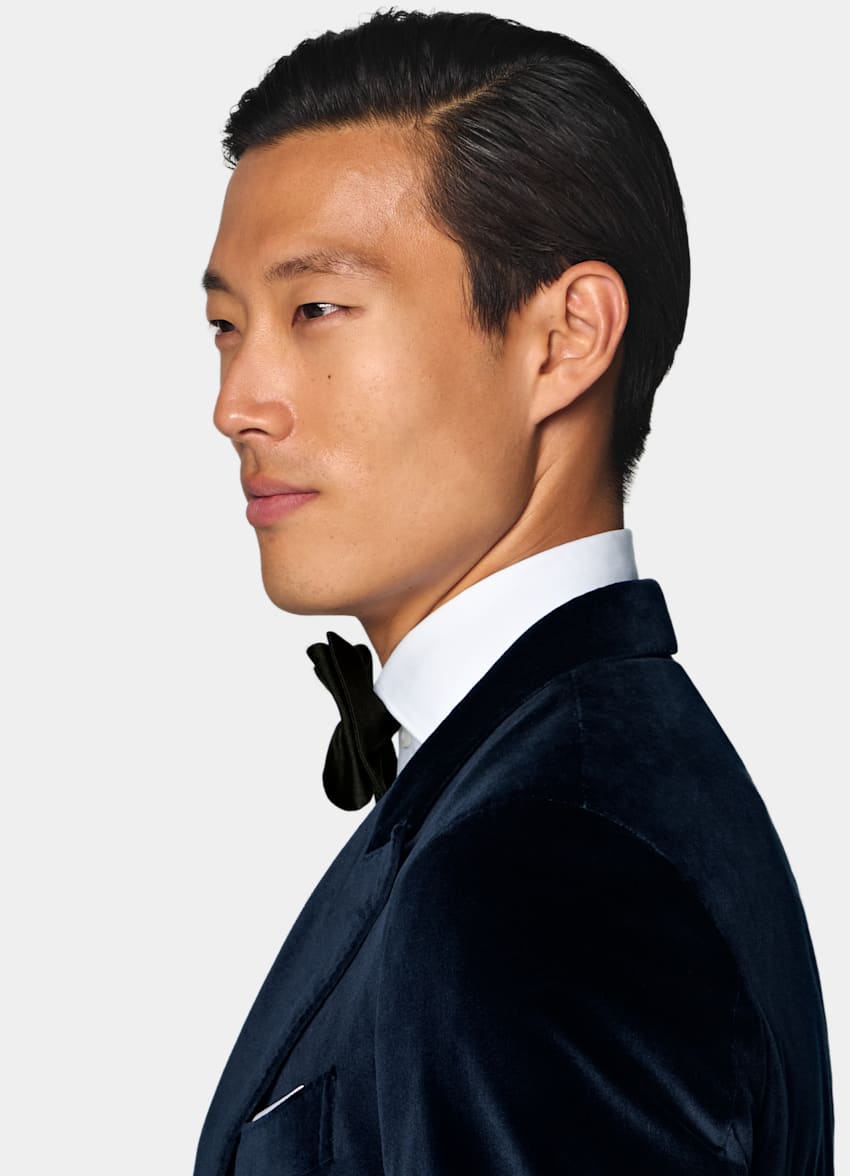SUITSUPPLY All Season Stretch Cotton Velvet by Pontoglio, Italy Navy Tailored Fit Havana Dinner Jacket