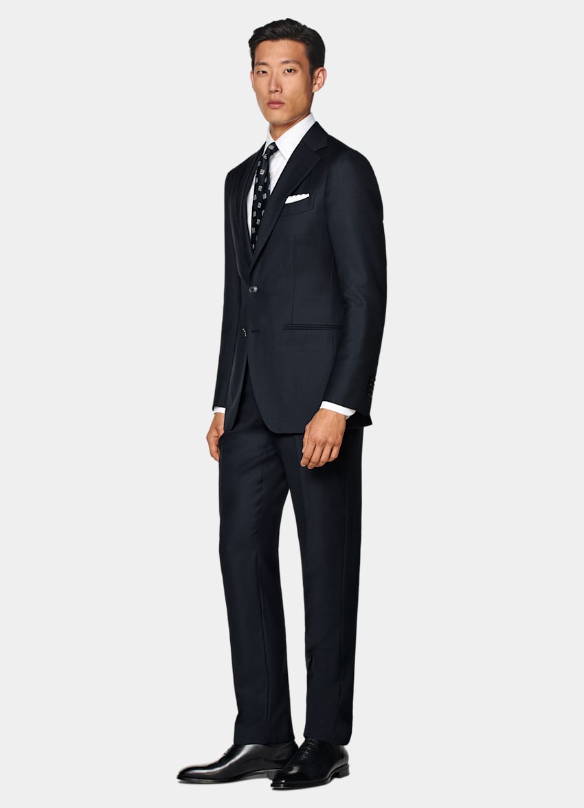 SUITSUPPLY All season Pure laine S130 par Reda, Italie Veste de costume Havana coupe Tailored bleu marine œil-de-perdrix