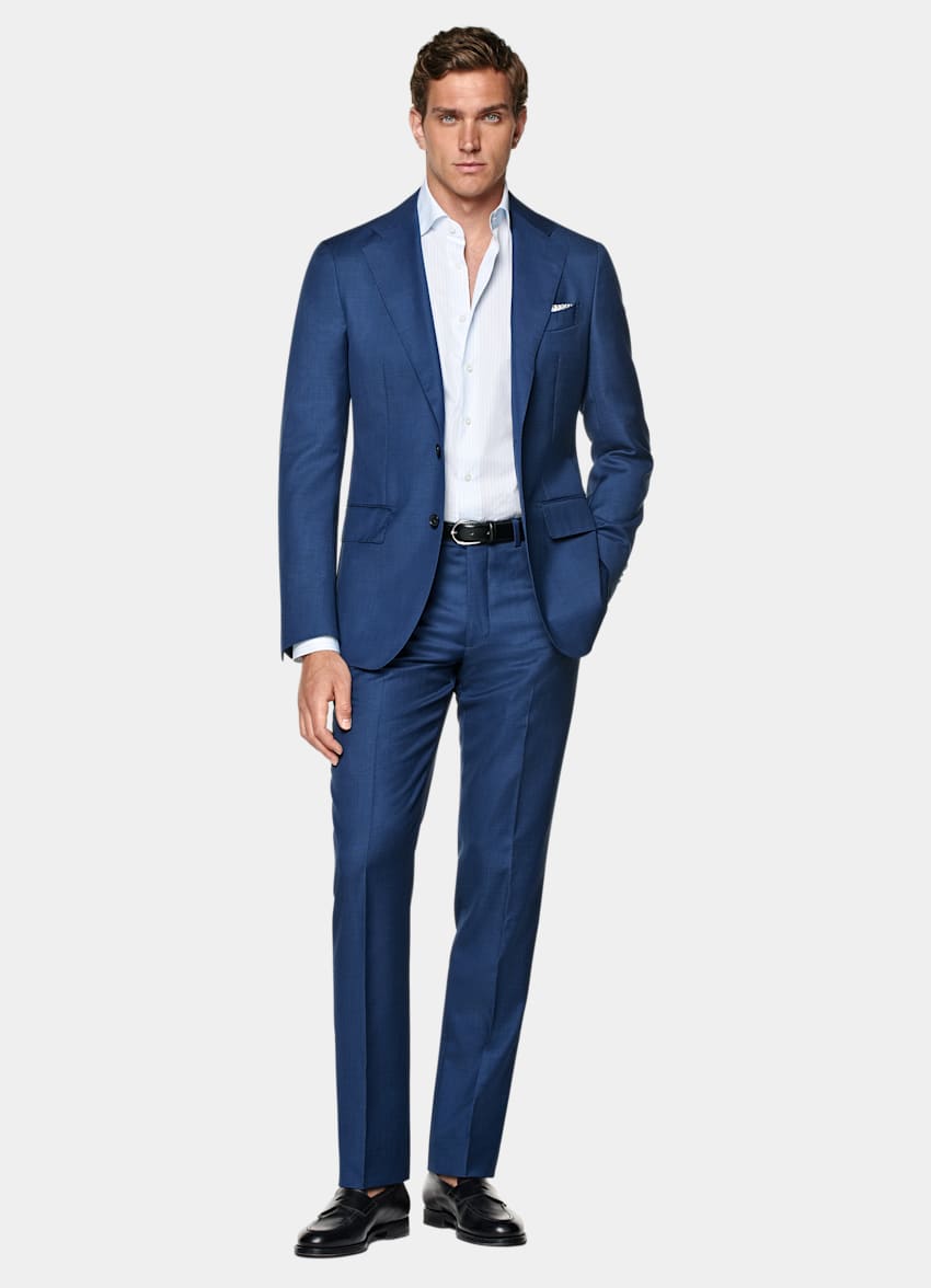 Mid Blue Tailored Fit Havana Suit Jacket in Pure S110's Wool