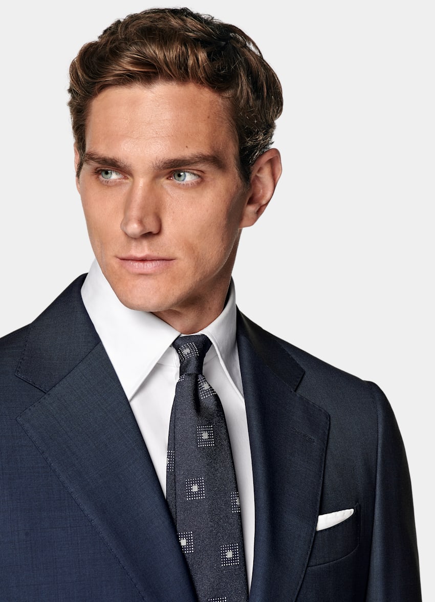 SUITSUPPLY All Season Pure S110's Wool by Vitale Barberis Canonico, Italy Mid Blue Tailored Fit Havana Suit Jacket