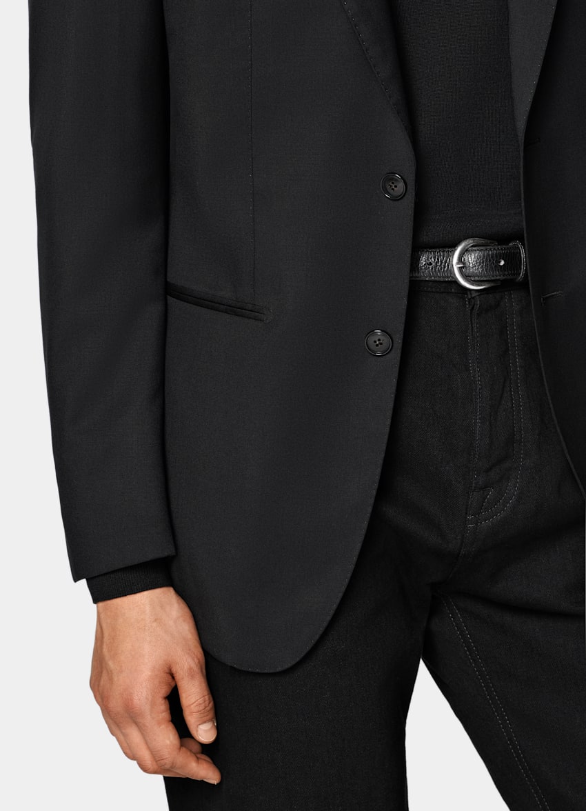 SUITSUPPLY All Season Pure Wool by Reda, Italy Black Perennial Tailored Fit Havana Suit Jacket