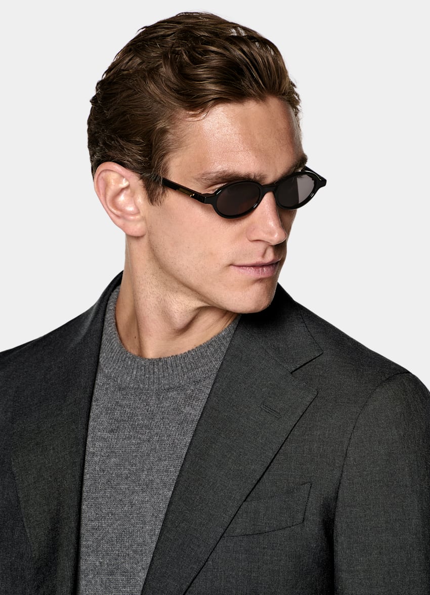 SUITSUPPLY All Season Pure Tropical Wool by Vitale Barberis Canonico, Italy Dark Grey Perennial Tailored Fit Havana Suit Jacket