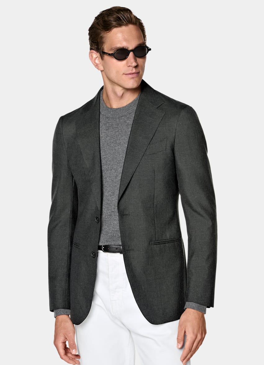 SUITSUPPLY All Season Pure Tropical Wool by Vitale Barberis Canonico, Italy Dark Grey Perennial Tailored Fit Havana Suit Jacket