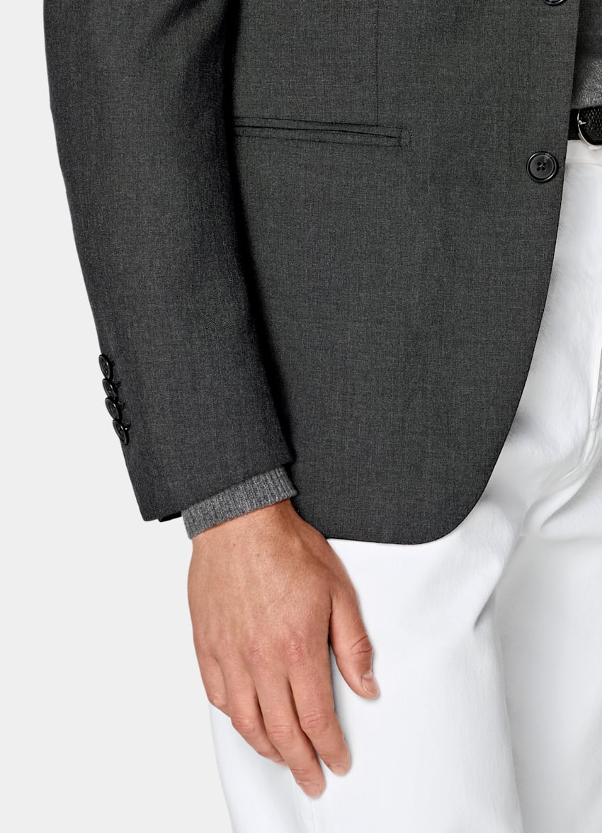 SUITSUPPLY All Season Pure Tropical Wool by Vitale Barberis Canonico, Italy Dark Grey Perennial Tailored Fit Havana Suit Jacket