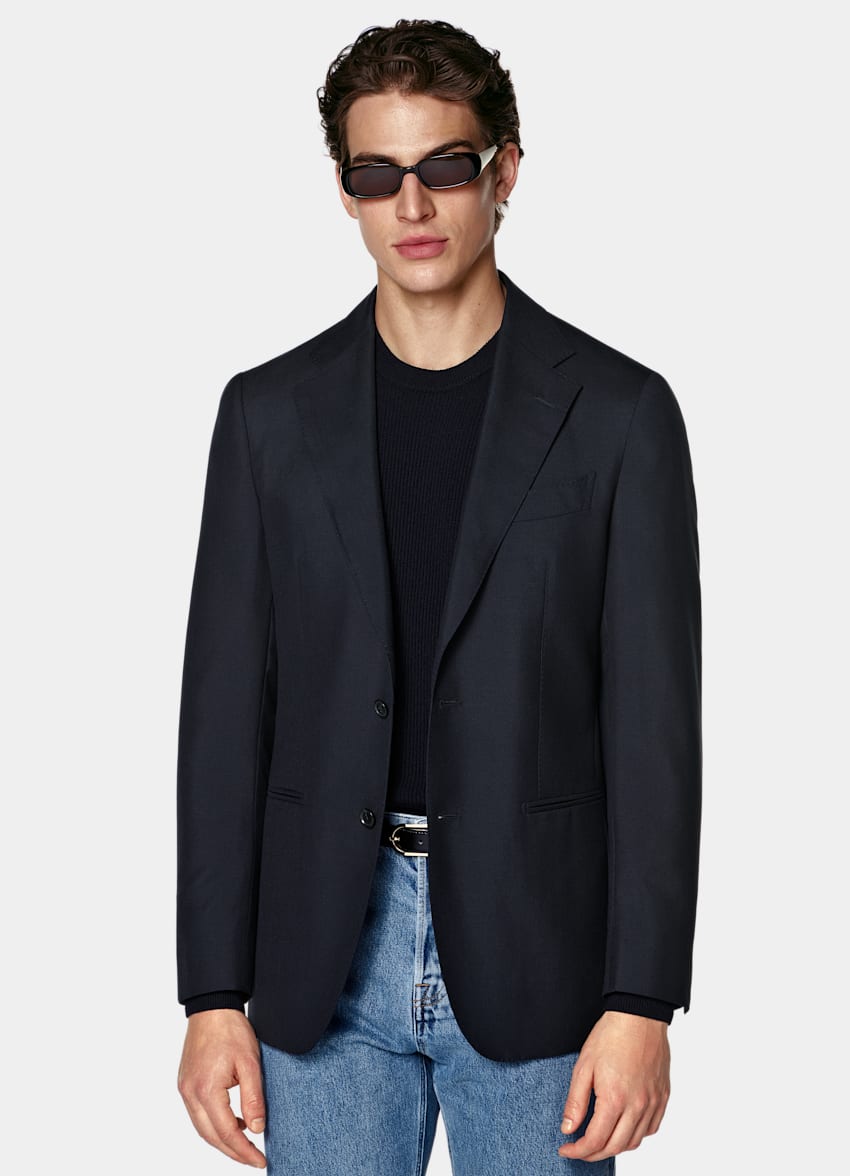 SUITSUPPLY Vierseizoenen Pure tropische wol van Vitale Barberis Canonico, Itali&euml; Navy Havana Tailored Fit Colbert