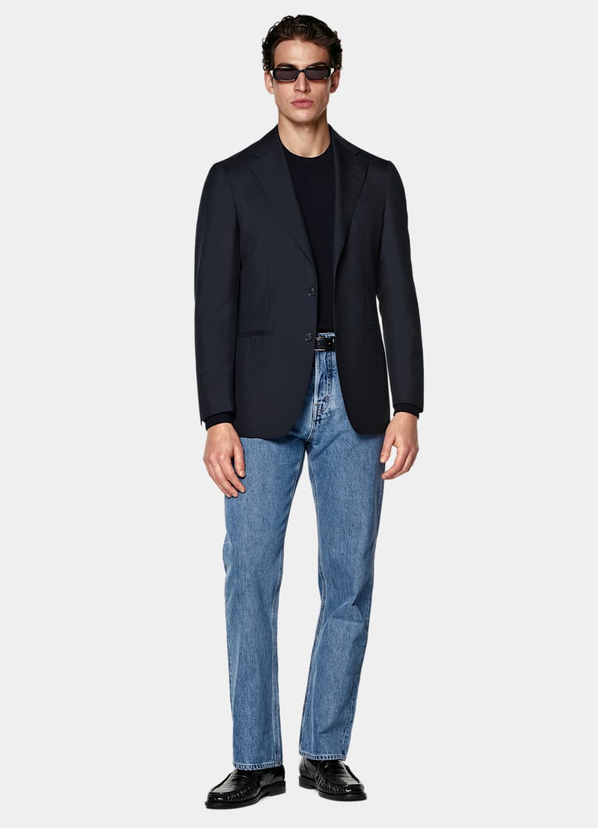 SUITSUPPLY Vierseizoenen Pure tropische wol van Vitale Barberis Canonico, Itali&euml; Navy Havana Tailored Fit Colbert
