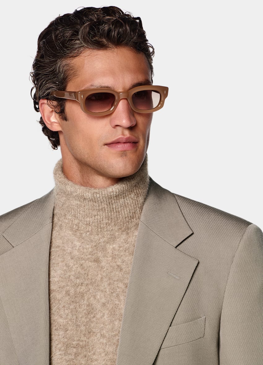 SUITSUPPLY All Season Wrinkle-Free 4-Ply Wool by Rogna, Italy Mid Taupe Relaxed Fit Roma Suit Jacket
