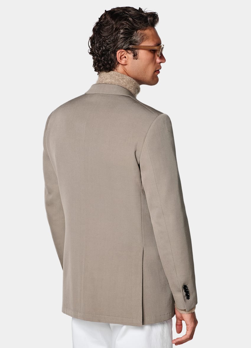 SUITSUPPLY All Season Wrinkle-Free 4-Ply Wool by Rogna, Italy Mid Taupe Relaxed Fit Roma Suit Jacket