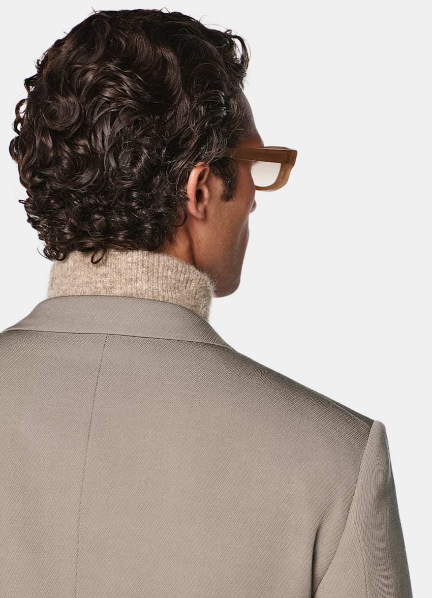 SUITSUPPLY All Season Wrinkle-Free 4-Ply Wool by Rogna, Italy Mid Taupe Relaxed Fit Roma Suit Jacket
