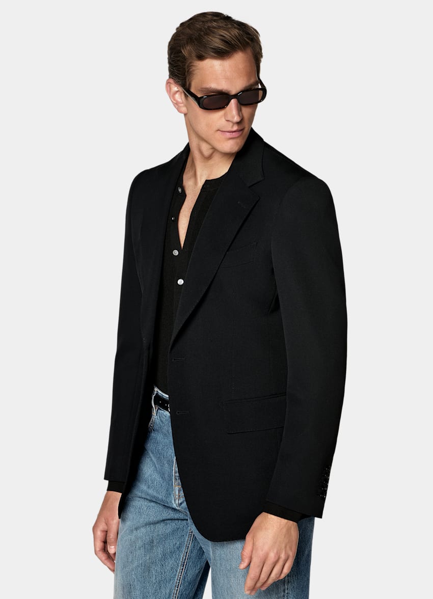 SUITSUPPLY All Season Lana de 4 cabos sin arrugas de Rogna, Italia Blazer de traje Milano negro corte Tailored